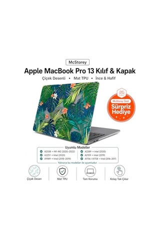 Macbook Pro 13 Çiçek Desenli Kılıf A1706 A1708 A1989 A2159 A2251 A2289 A2338 M1 M2 Uyumlu Tpu Sert Kılıf İnce Hafif Koruyucu Kapak Açık Yeşil