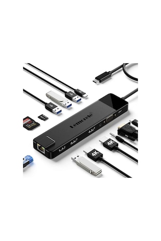 Lemorele Tc100 13 İn 1 Usb Type-c Dock Çoklayıcı, Audio Ses 2x 4k Hdmı 1x Vga, Gigabit Ethernet Usb Çoğaltıcı