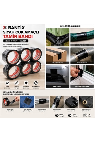 Hasbant Has-0082 Siyah Tekli Çadır Ve Tamir Bandı 48mm X 10m