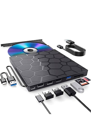 Techtic 8 Si 1 Arada Harici Cd Dvd Yazıcı Usb 3.0 Type-c Çoklu Usb Hub, Sd/tf Kart Okuyucu, Taşınabilir Optik Sürücü