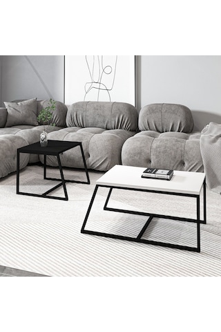 Minimal İkili Orta Sehpa Modern Tasarım, Çok Amaçlı Kullanım Beyaz - Siyah