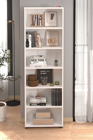 Bofigo 6 Raflı Kitaplık Dekoratif Kitaplık Modern Kitaplık Poyraz Beyaz