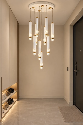 Modern Premium 10'lu Led Gold Beyaz Sarkıt Avize 112w 4000k Dekoratif Salon Avizesi