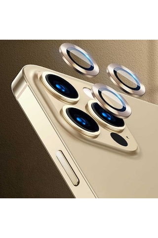 Apple Uyumlu iPhone 14 Pro Max Mercek Lens Kamera Koruyucu GOLD