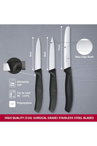 Victorinox 6.7113.3 Siyah Bıçak Seti, 3 Parça