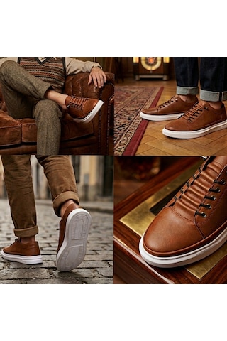 Genel Markalar Erkek Siyah Beyaz Tabanlı Retro Sneaker Taba