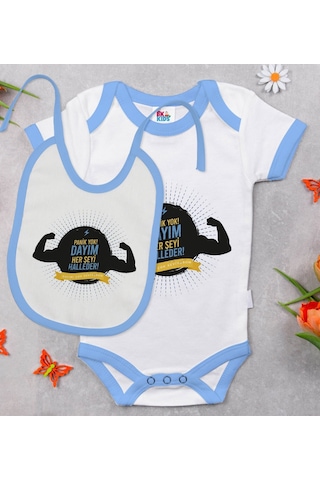 Bk Kids Dayım Her Şeyi Halleder Tasarımlı Mavi Bebek Body Zıbın V Çok Renkli