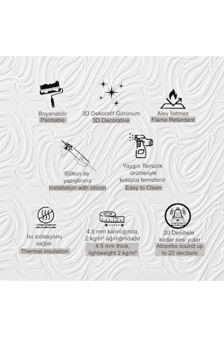 3d Duvar Paneli Boyanabilir Dekota 60x120 Cm / Dalga Desenli 7'li Paket-5 M²