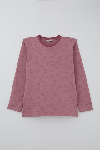 Breeze Kız Çocuk Pijama Takımı Elma Desenli Beli Paçası Lastikli 9-12 Yaş, Gülkurusu