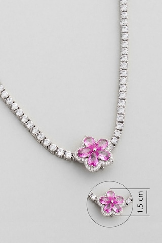 Pembe Rüzgar Çiçeği 18 Ayar Beyaz Altın Kaplama Gümüş Charm