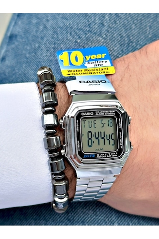 Casio Kare Dijital   Klasik Erkek Kol Saati + Bileklik Hediyeli Nda89