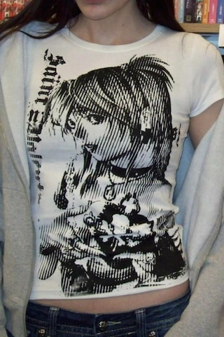 Beyaz Vintage Anime Misa Amane Saint Gotik Y2k Kısa Kollu Crop-17774 Beyaz