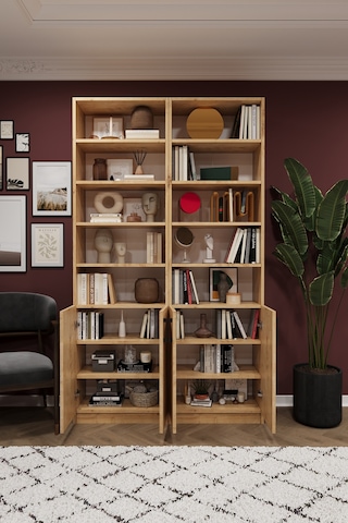 Asra Trend K-40 %100 MDF 120 cm 2 Modüllü Kapaklı Kitaplık Raflı Kütüphane Safir Meşe