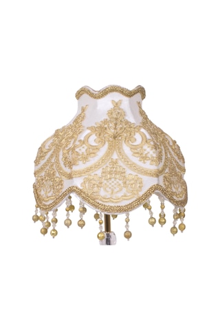 Dekovien Kadife Kaplı Fransız Güpürlü Gold Burgulu Abajur Altın