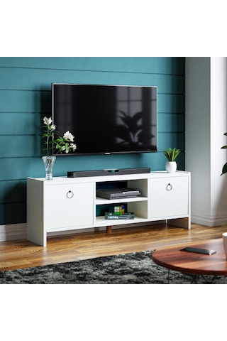 Tv Sehpası Kapaklı Raflı Tv Ünitesi Televizyon Sehpası Beyaz