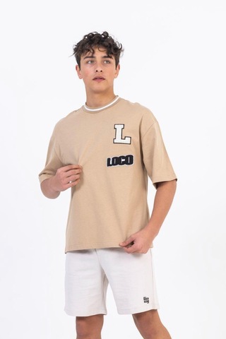 Zekids Erkek Çocuk Pamuklu Oversize L Punch Tshirt-11794-bej Bej