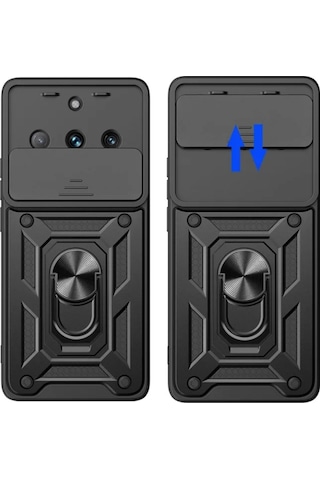 Realme 11 Pro Plus Uyumlu Tank Kılıf Yüzüklü Standlı Zırhlı Outdoor Kapak - Lacivert