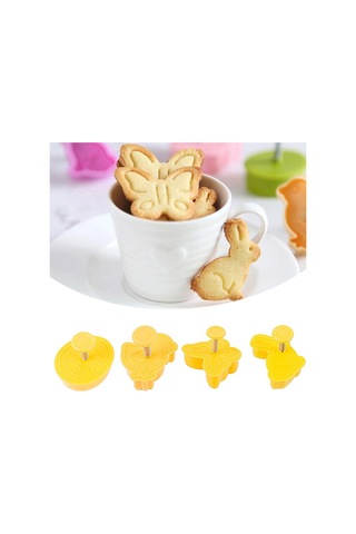 4 Adet Paskalya Tavşanı Desen Kabartma Kalıbı 3d Bahar Bisküvi Ka Sarı