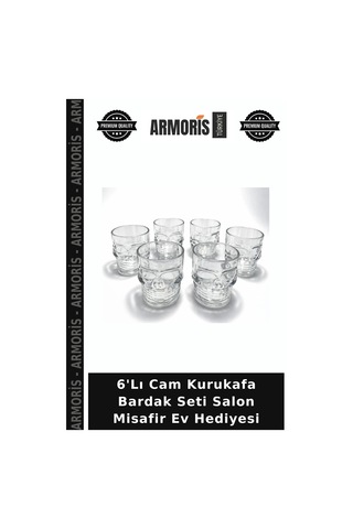 6'lı Cam Kurukafa Bardak Seti Salon Misafir Ev Hediyesi Şeffaf