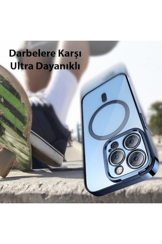 Apple Uyumlu iPhone Baseus Glitter 14 Pro Max 6.7 Magsafe Silikon Kılıf + Tempered Ekran Koruyucu Set