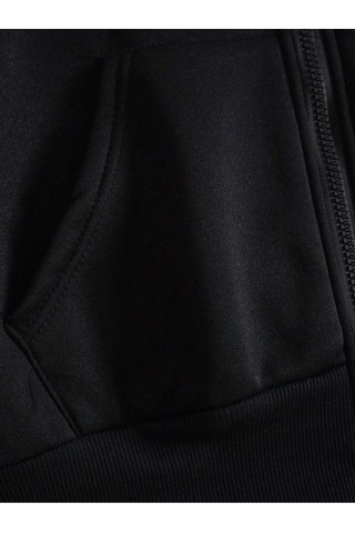 Bear And Heart Print Zip Up Lined Drawstring Hoodie Siyah Siyah