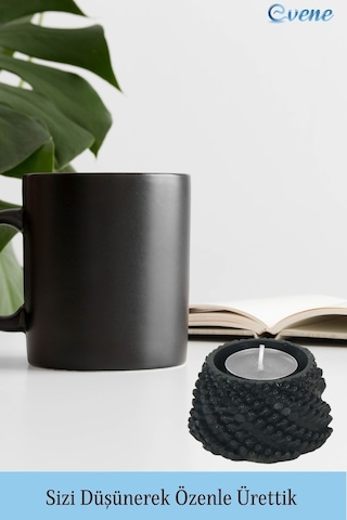 Mumluk Şamdan 3 Adet Tealight Ve İnce Mum Uyumlu Ejderha Yumurtası Model - Siyah