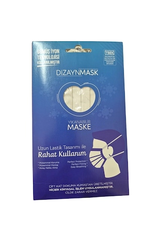 Dizaynmask Gümüş İyonlu Yıkanabilir Maske Beyaz - L