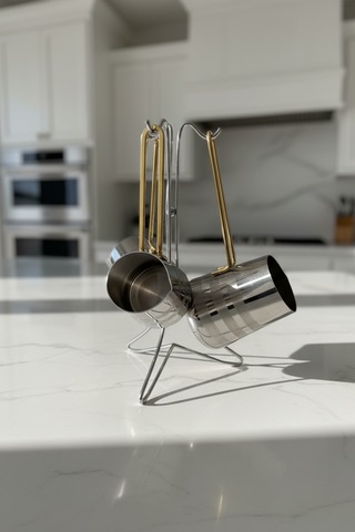 Paslanmaz Çelik Gold Kulp Detaylı Desenli Cezve Takımı Standlı