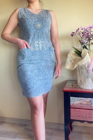 Mia Butik Kadın İtalyan Yıkamalı Kolsuz Gri Elbise-675 Gri