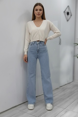 Woddi Nova Kadın Yüksek Bel Kar Yıkama Salaş Jeans Wide Leg Geniş Paça Palazzo Kot Pantolon Taş