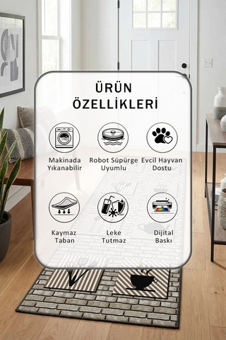 Ehl 268 Dijital Baskılı Kaymaz Yıkanabilir Yolluk Vizon