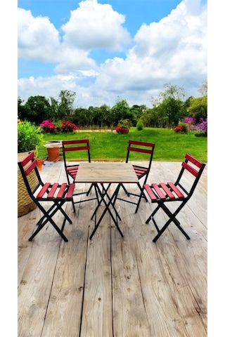Balkon Bahçe Mutfak Bistro Set Katlanır Masa-sandalye Kırmızı