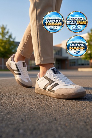Lento Beyaz-siyah Bağcıklı Hafif Rahat Unisex Yürüyüş Ve Spor Ayakkabı Sneaker 234750 Beyaz - Siyah