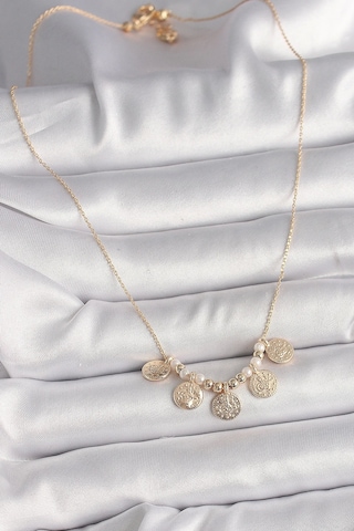 Pirinç Gold Renk 5'li Osmanlı Tuğra Figür İnci Detay Kadın Kolye Çok Renkli