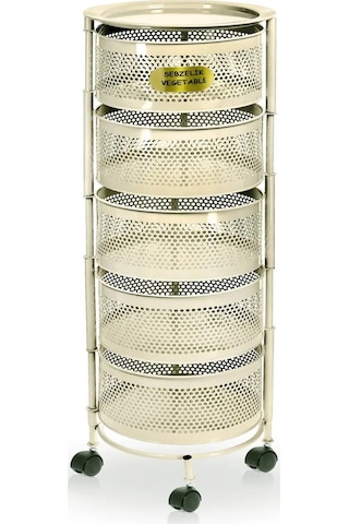 5 Katlı Krem Yana Açılır Tekerlekli Patates Soğan Sepeti Sebze Me