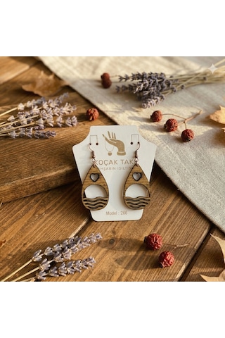 Ahşap Küpe Modern Özgün Minimalist Takı Model No 266 Açık Kahverengi