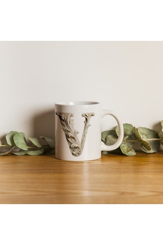 V Harfi Bardak, Monogram 330 Ml Barok Oymalı Görünüm Beyaz