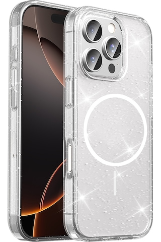 Apple Uyumlu iPhone 16 Pro Max Kılıf M-safe Şarj Özellikli Parlayan Simli Saydam Renkli Kisam Şeffaf Şeffaf
