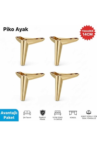 Piko 14 Cm Altın 4 Adet Koltuk Baza Tv Ünitesi Yatak Odası Konsol Çocuk Ve Genç Odası Ayağı Altın
