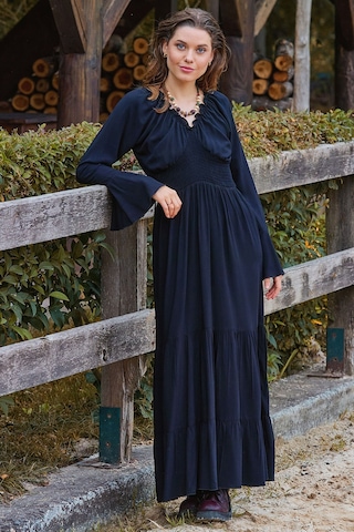 Yakası Lastikli İspanyol Kol Kışlık Elbise Siyah