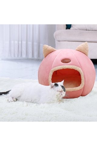 Leezsing Kedi/küçük Köpek Mağara Yatağı Kadife Kendinden Isıtmalı 2'si 1 Arada Kedi Yatağı, Çıkarılabilir Yıkanabilir Astar İle Rahat Evcil Hayvan Uyku Yatağı