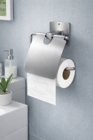 Karteya Yapışkanlı Krom Kapaklı Tuvalet Kağıdı Askısı Wc Kağıtlık Gri