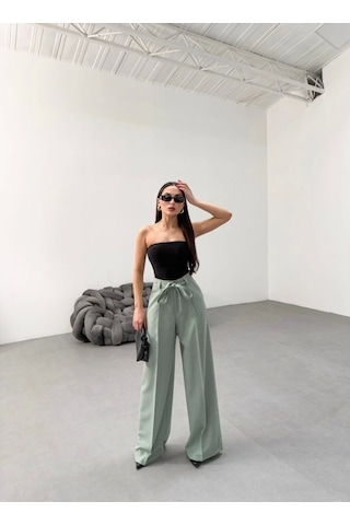 Defymoda Sante Çi Zgi Li Bel Kuşakli Palazzo Pantolon Mint
