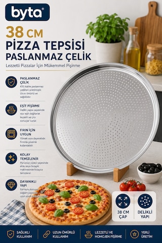38 Cm Paslanmaz Çelik Delikli Pizza Tepsisi Yuvarlak Fırın Tepsisi Çıtır Taban Pizza Pişirme Tepsisi Gümüş
