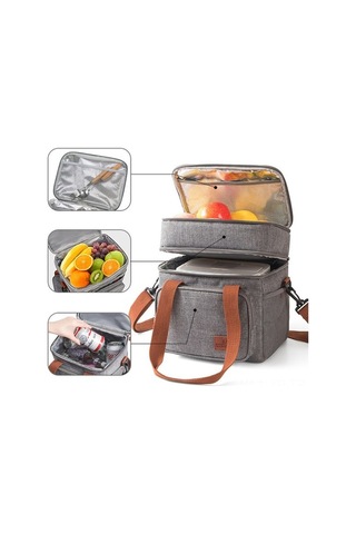 Fortunelane Gri 2 Katlı Isı Saklama Çantası, Su Geçirmez Buzluk, Elden Taşınabilir Öğle Yemeği Çantası Çok Renkli