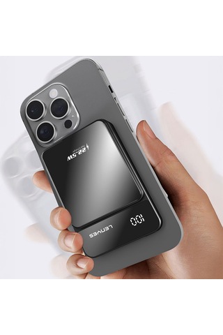 Lenyes Pw126d Dijital Led Ekranlı Kablosuz Şarj Özellikli Powerbank 22.5w 10.000mah Siyah