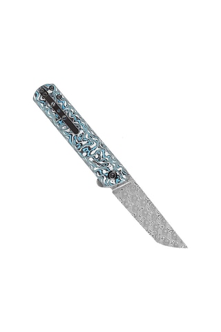 Kansept Foosa Kayma Eklemi/flipper Kamp Bıçak Mavi Beyaz Karbon Fiber Sap Damascus Çelik Kamp Çakı K2020t2 Kum