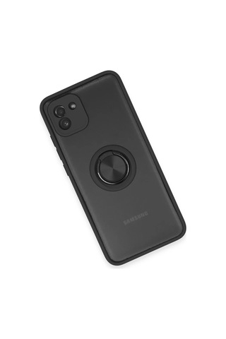 Bşkvirgo Samsung Galaxy A03 Uyumlu Kılıf Montreal Yüzüklü Silikon Kapak - Siyah Bsk2026