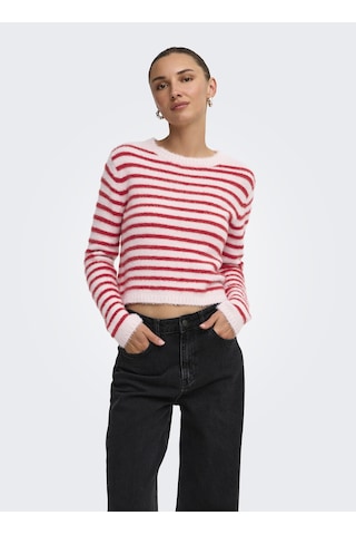 Only 1537481113-2803 Tcx Pembe Kadın O Yaka Çizgili Triko Kazak Açık Lila