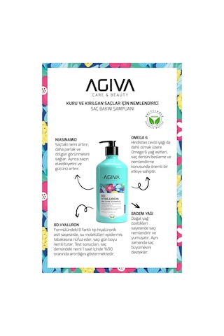 Agiva 8D Hyaluron Kuru Ve Kırılgan Saçlar İçin Nemlendirici Saç Bakım Şampuanı 1 L